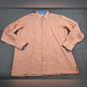 Inserch Shirt Mens 2XL Multicolored Roll Tab Sleeve Button Up Solid 100% Linen